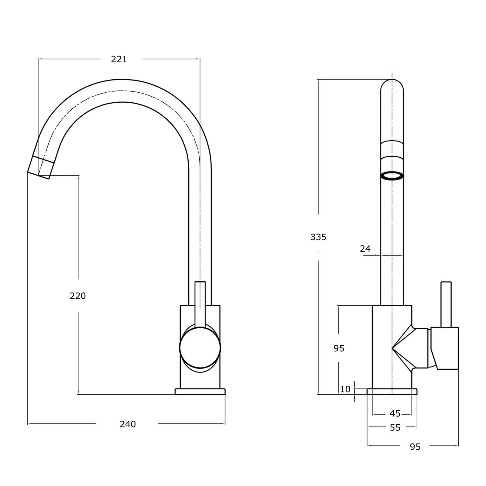 Liquida W06BL Swan Neck Swivel Spout Single Lever Monobloc Black Kitchen Tap